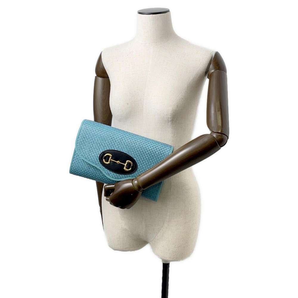 Gucci Chain Shoulder Bag Horsebit Straw Tan Clutch - Picture 5 of 12